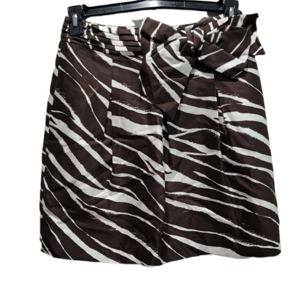 Kate Spade Kolette Bow Safari Semi Pleated Skirt Brown Cream Size 6 NWT …